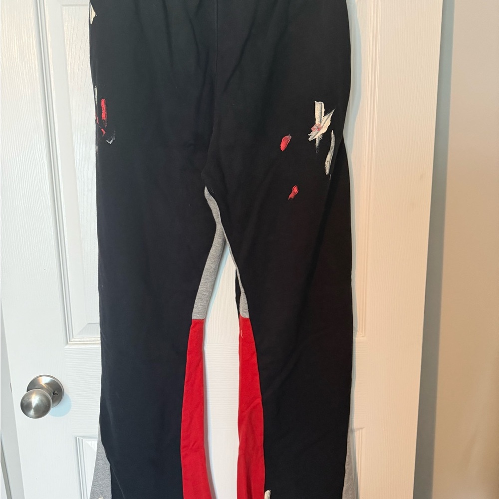 Black Pants with Red and White Embroidery